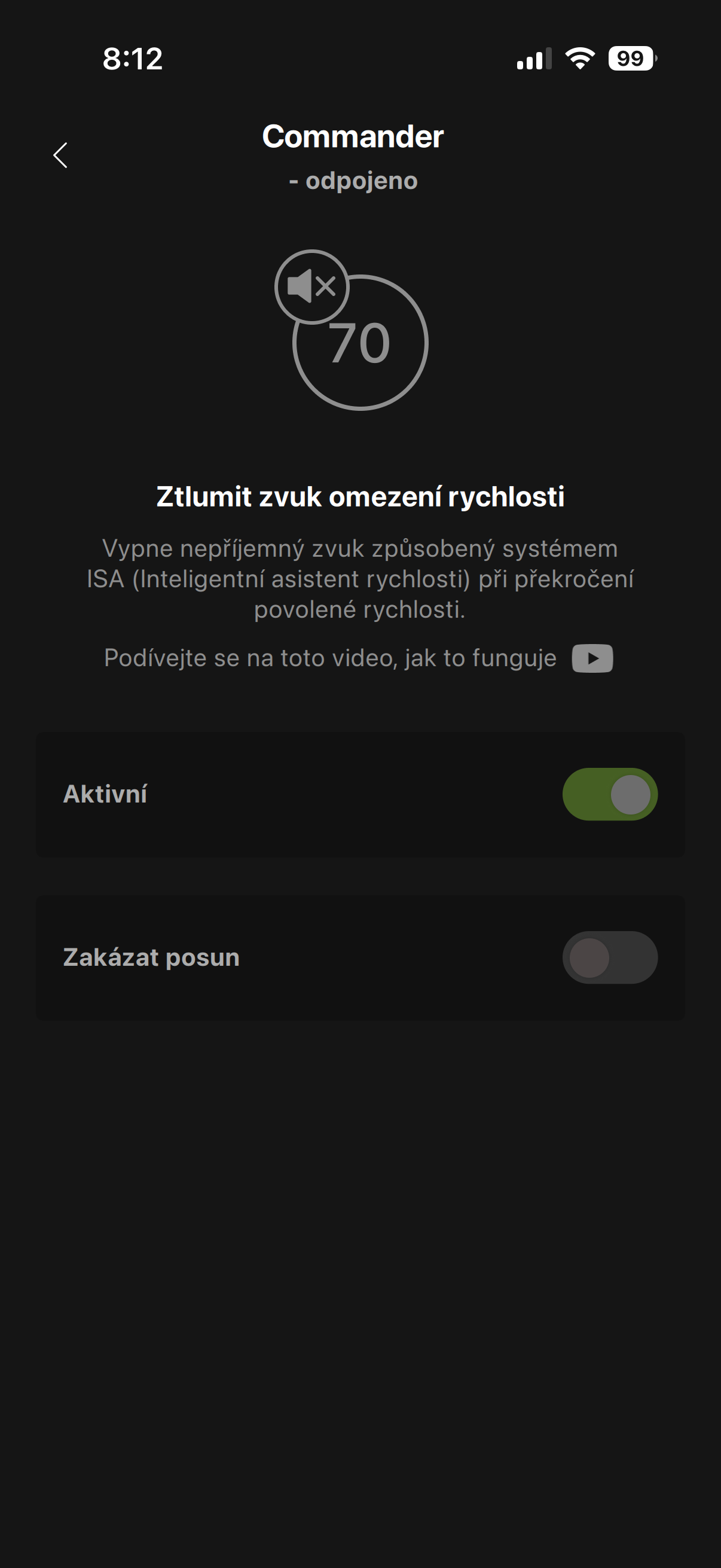 Commander — ISA mute, ztlumení zvuku omezení rychlosti