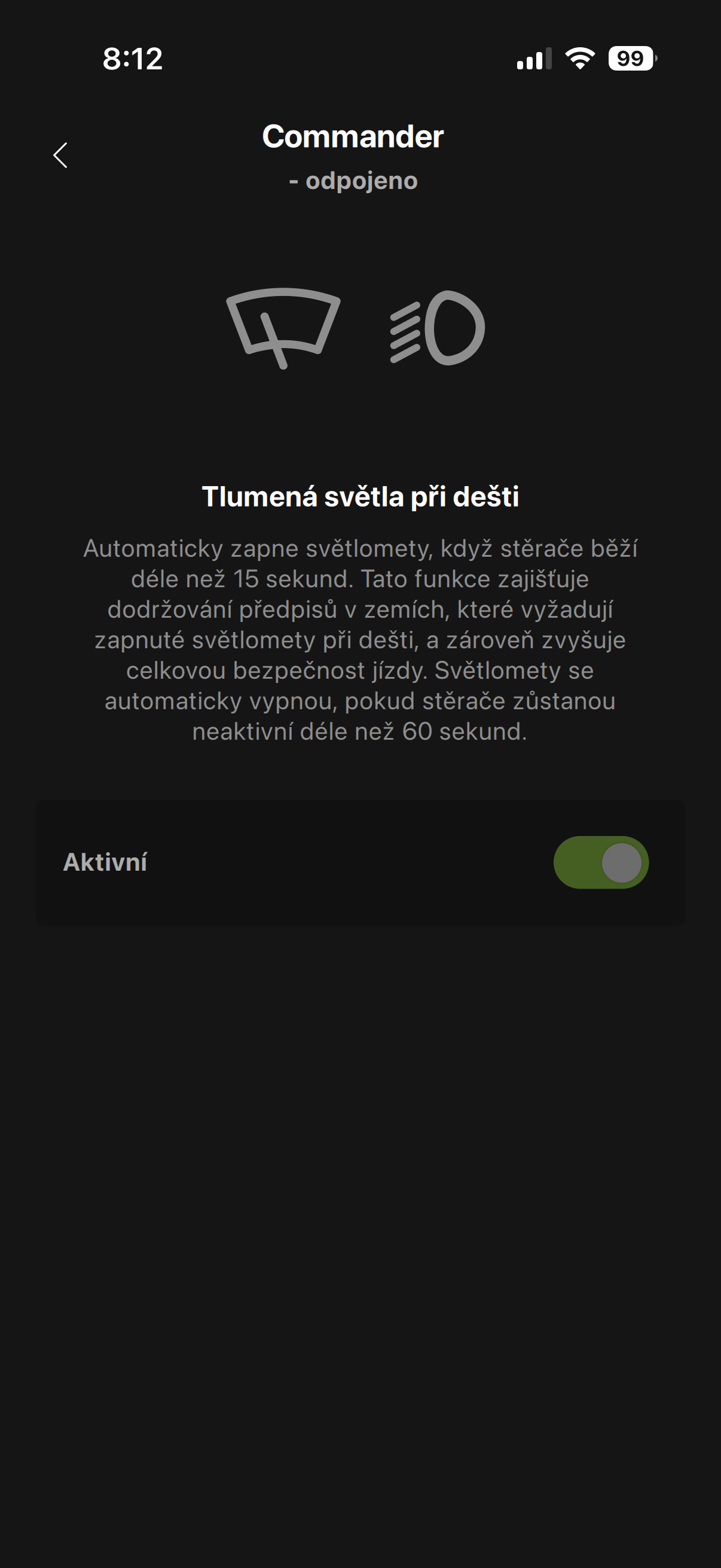 Commander — tlumená světla při dešti